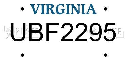 UBF2295 Virginia License Plate