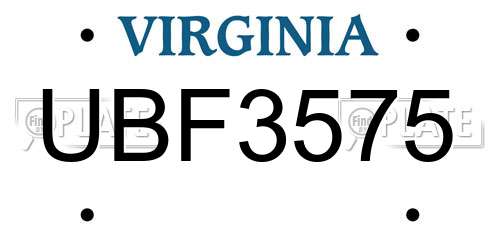 UBF3575 Virginia License Plate