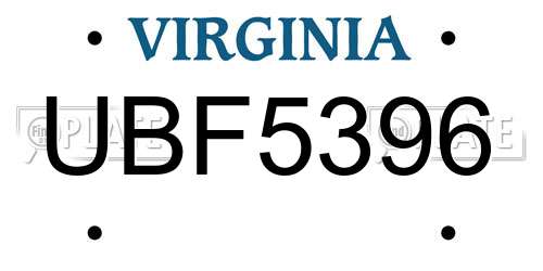 UBF5396 Virginia License Plate
