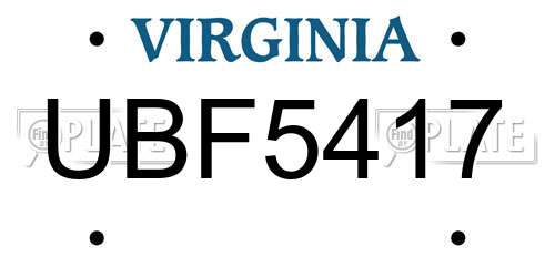 UBF5417 Virginia License Plate