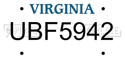 UBF5942 Virginia License Plate