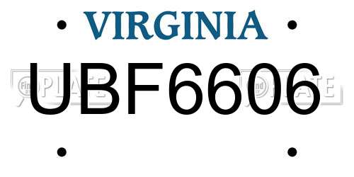UBF6606 Virginia License Plate