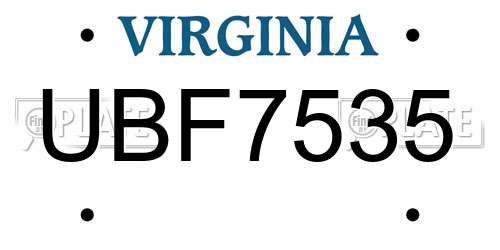 UBF7535 Virginia License Plate