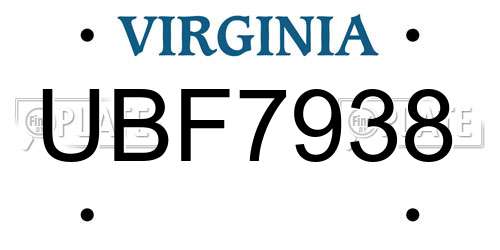 UBF7938 Virginia License Plate