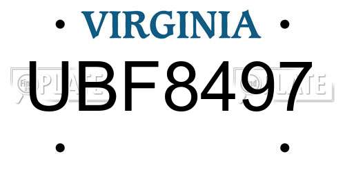 UBF8497 Virginia License Plate
