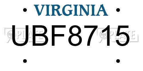 UBF8715 Virginia License Plate