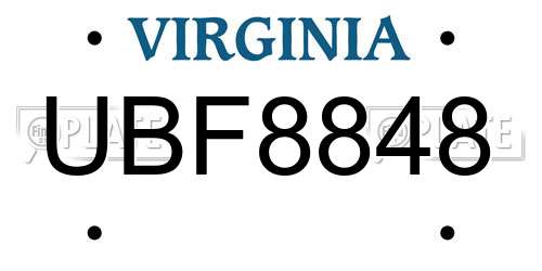 UBF8848 Virginia License Plate