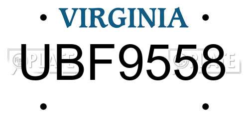 UBF9558 Virginia License Plate