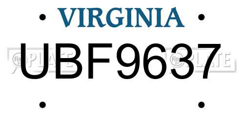 UBF9637 Virginia License Plate