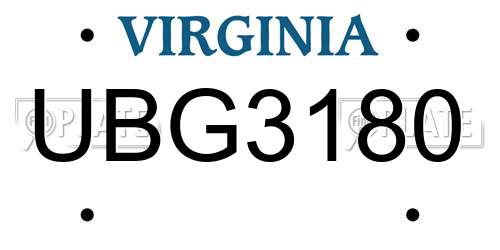 UBG3180 Virginia License Plate