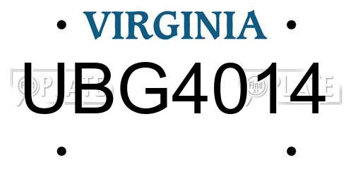 UBG4014 Virginia License Plate