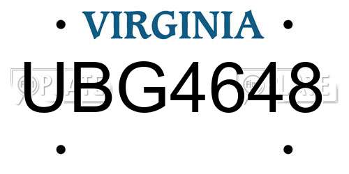 UBG4648 Virginia License Plate
