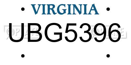 UBG5396 Virginia License Plate