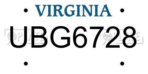 UBG6728 Virginia License Plate
