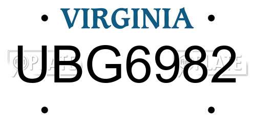 UBG6982 Virginia License Plate