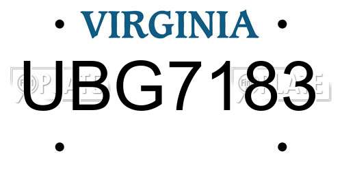 UBG7183 Virginia License Plate