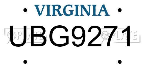 UBG9271 Virginia License Plate