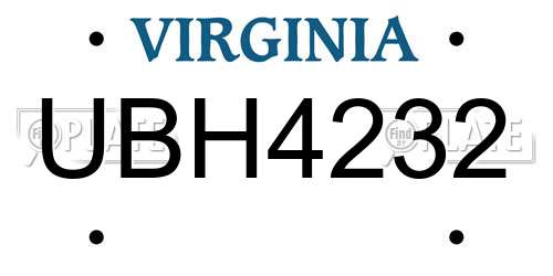UBH4232 Virginia License Plate