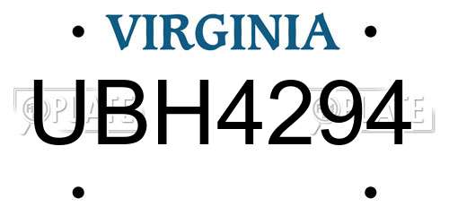 UBH4294 Virginia License Plate