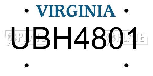 UBH4801 Virginia License Plate