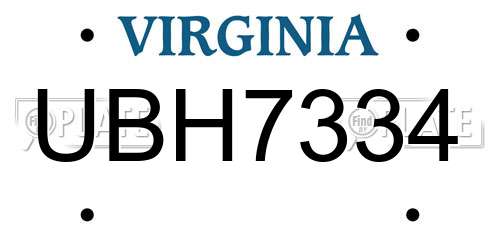 UBH7334 Virginia License Plate
