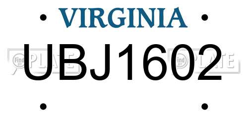 UBJ1602 Virginia License Plate