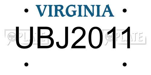 UBJ2011 Virginia License Plate