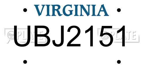 UBJ2151 Virginia License Plate