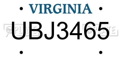 UBJ3465 Virginia License Plate