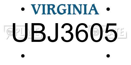 UBJ3605 Virginia License Plate