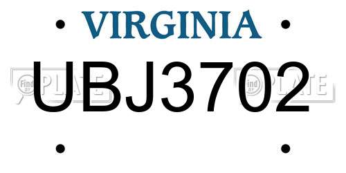 UBJ3702 Virginia License Plate