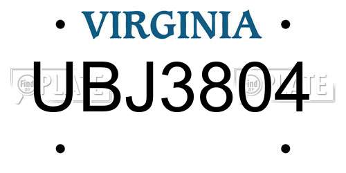 UBJ3804 Virginia License Plate