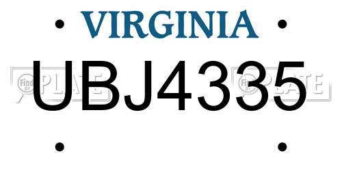 UBJ4335 Virginia License Plate