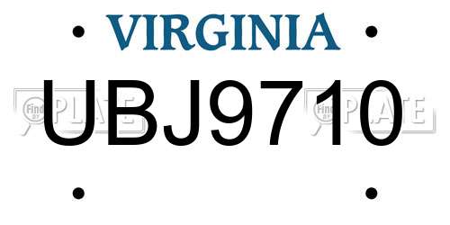 UBJ9710 Virginia License Plate