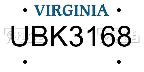 UBK3168 Virginia License Plate