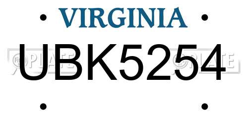 UBK5254 Virginia License Plate