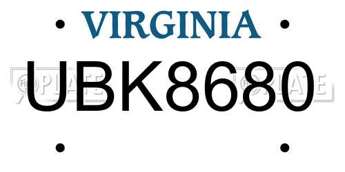 UBK8680 Virginia License Plate