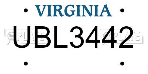 UBL3442 Virginia License Plate