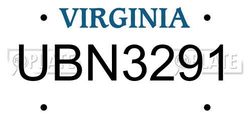 UBN3291 Virginia License Plate