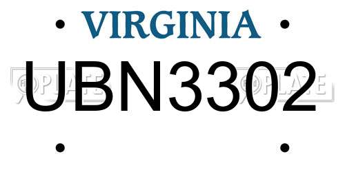 UBN3302 Virginia License Plate