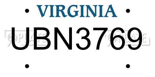 UBN3769 Virginia License Plate