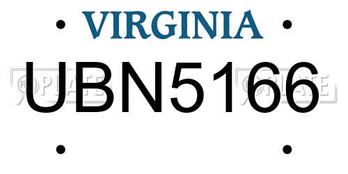 UBN5166 Virginia License Plate