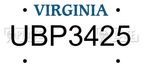 UBP3425 Virginia License Plate