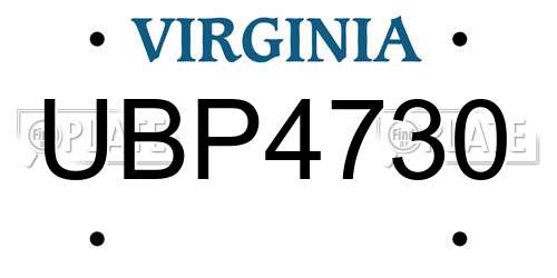 UBP4730 Virginia License Plate