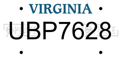 UBP7628 Virginia License Plate