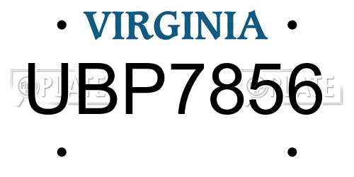 UBP7856 Virginia License Plate