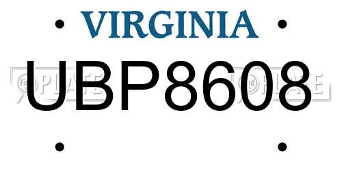 UBP8608 Virginia License Plate
