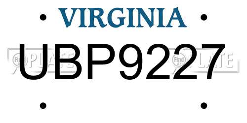 UBP9227 Virginia License Plate