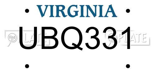 UBQ331 Virginia License Plate