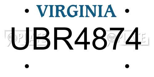UBR4874 Virginia License Plate